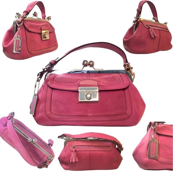 Coach Hamptons Framed “Ladies” Club 9734 Kiss Lock Orchid Pink Leather Purses - Picture 5 of 17